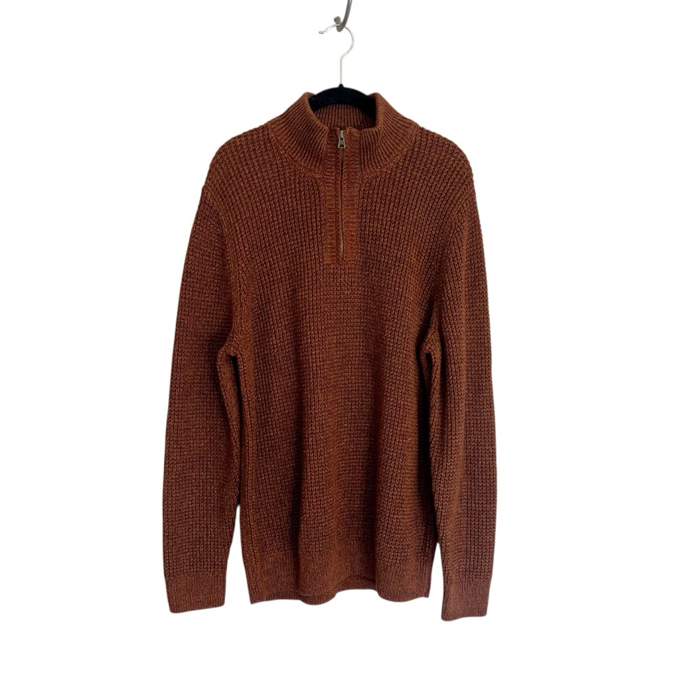 NWT L.L. Bean men’s organic cotton waffle knit 1/4 zip sweater L Tall rust brown